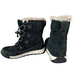 Sorel Youth Whitney II Joan Lace Up Boots Sz 11 Black Suede Fur Lined